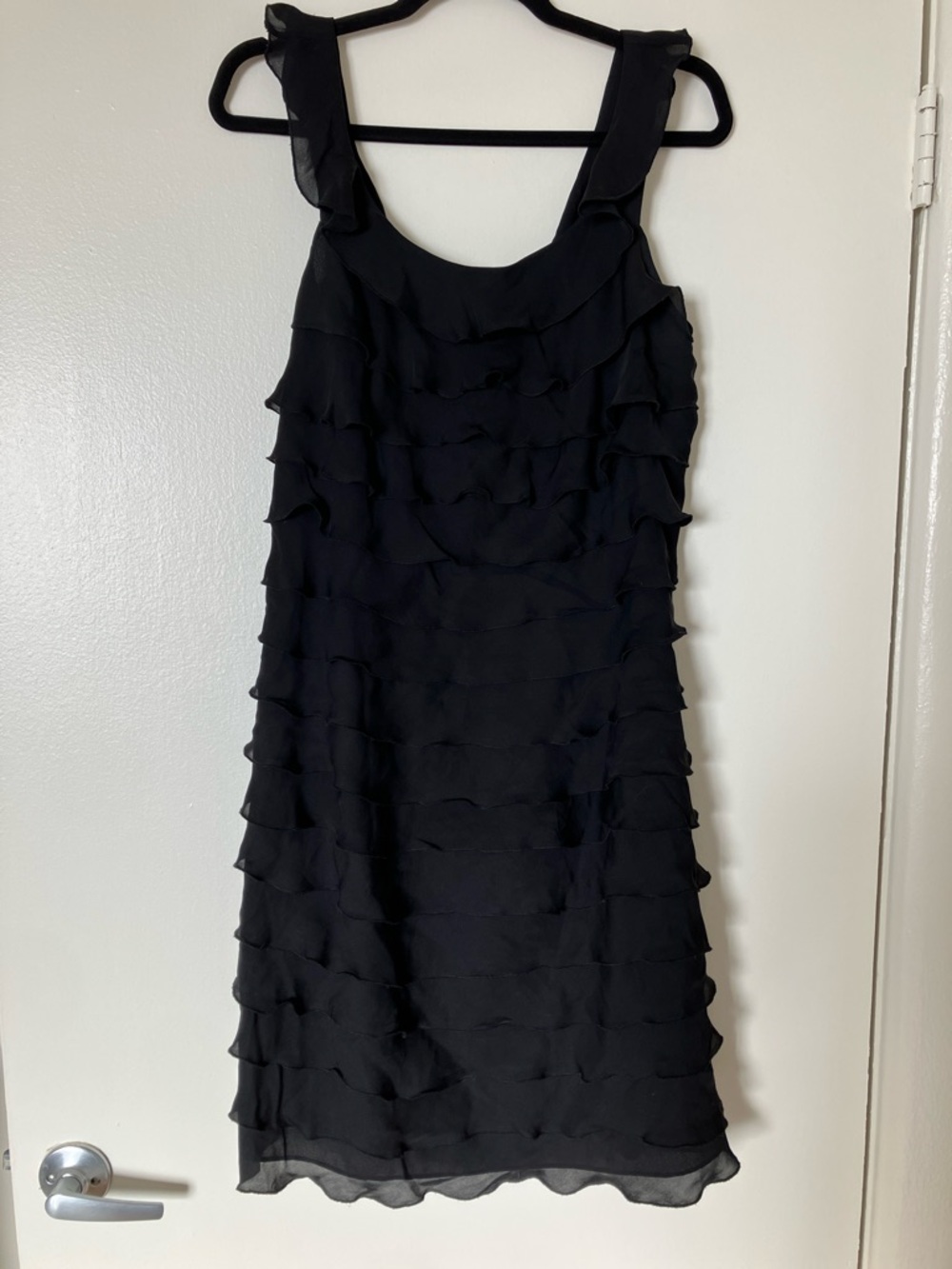 Suzi Chin Black Ruffle Tiered Mini Dress with Scoop Neck